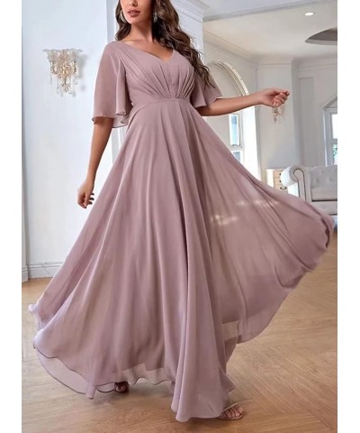 Batwing Sleeve Bridesmaid Dresses Long Chiffon Party Gowns Pleats Formal Elegant Dresses with Pockets SD097 White $27.95 Dresses