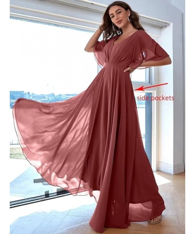 Batwing Sleeve Bridesmaid Dresses Long Chiffon Party Gowns Pleats Formal Elegant Dresses with Pockets SD097 White $27.95 Dresses