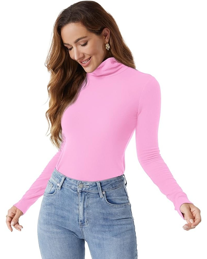 Womens Turtleneck Long Sleeve Tops Ribbed Thermal Shirts Soft Base Layer Pink $13.99 Underwear