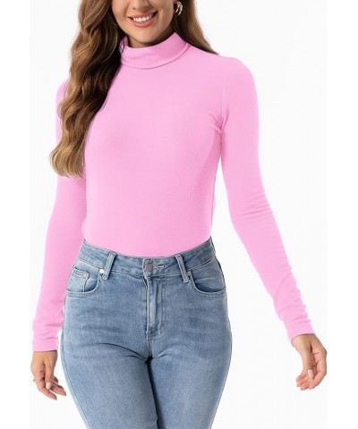 Womens Turtleneck Long Sleeve Tops Ribbed Thermal Shirts Soft Base Layer Pink $13.99 Underwear