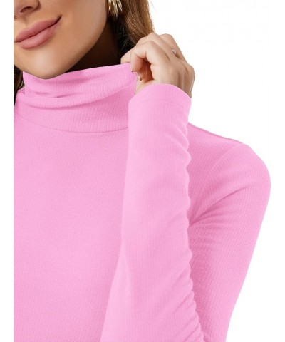 Womens Turtleneck Long Sleeve Tops Ribbed Thermal Shirts Soft Base Layer Pink $13.99 Underwear