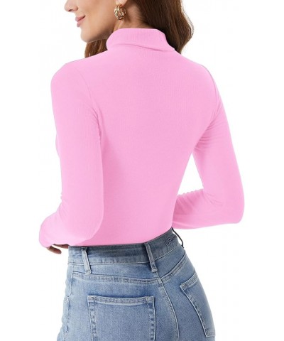 Womens Turtleneck Long Sleeve Tops Ribbed Thermal Shirts Soft Base Layer Pink $13.99 Underwear