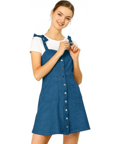 Women's Casual Overall Dress Button Down Pockets Sleeveless Faux Suede Pinafore Dress Royal Blue $19.35 Overalls