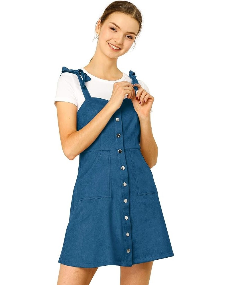 Women's Casual Overall Dress Button Down Pockets Sleeveless Faux Suede Pinafore Dress Royal Blue $19.35 Overalls