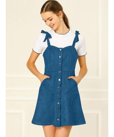 Women's Casual Overall Dress Button Down Pockets Sleeveless Faux Suede Pinafore Dress Royal Blue $19.35 Overalls