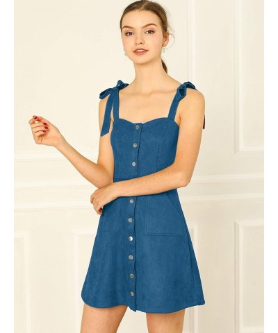 Women's Casual Overall Dress Button Down Pockets Sleeveless Faux Suede Pinafore Dress Royal Blue $19.35 Overalls