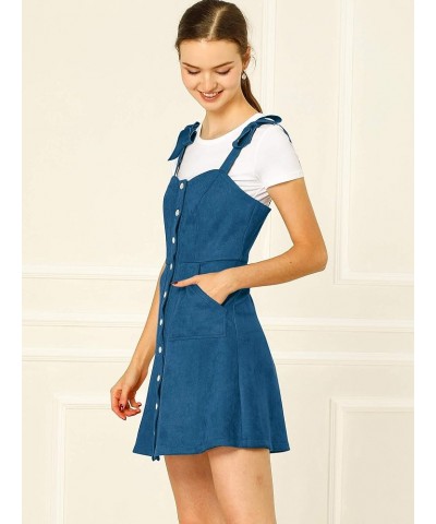 Women's Casual Overall Dress Button Down Pockets Sleeveless Faux Suede Pinafore Dress Royal Blue $19.35 Overalls