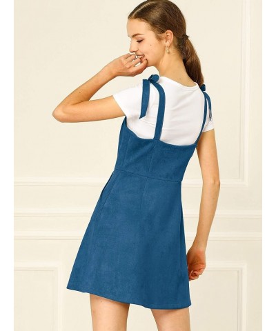 Women's Casual Overall Dress Button Down Pockets Sleeveless Faux Suede Pinafore Dress Royal Blue $19.35 Overalls