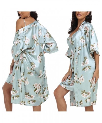 Women's Satin Robe Sets 2 Piece Nightgown Silk Pajama Sexy Floral Lingerie Lace Cami Sleepwear Night Robes Light Blue $10.58 ...