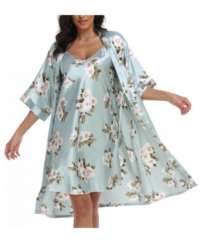 Women's Satin Robe Sets 2 Piece Nightgown Silk Pajama Sexy Floral Lingerie Lace Cami Sleepwear Night Robes Light Blue $10.58 ...