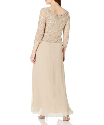 Women's Petite Long Beaded Dress with Cowl Neck Camel/White/Silver $35.81 Dresses