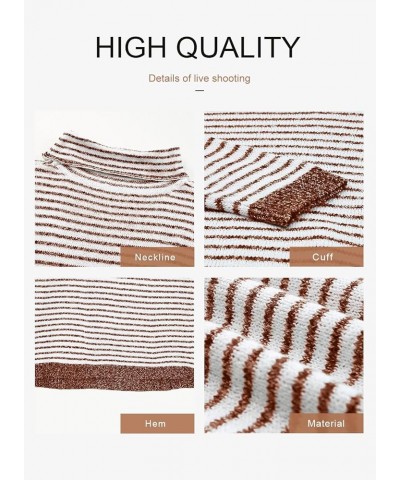 Womens Oversized Turtleneck Pullover Sweaters 2023 Striped Warm Long Sleeve Knit Tunic Jumper Tops Brown $16.79 Sweaters