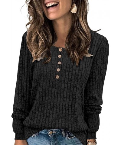 Womens LightWeight Sweaters Long Sleeve Henley T Shirts Fall Casual Crewneck Tunic Tops Black $13.74 Tops