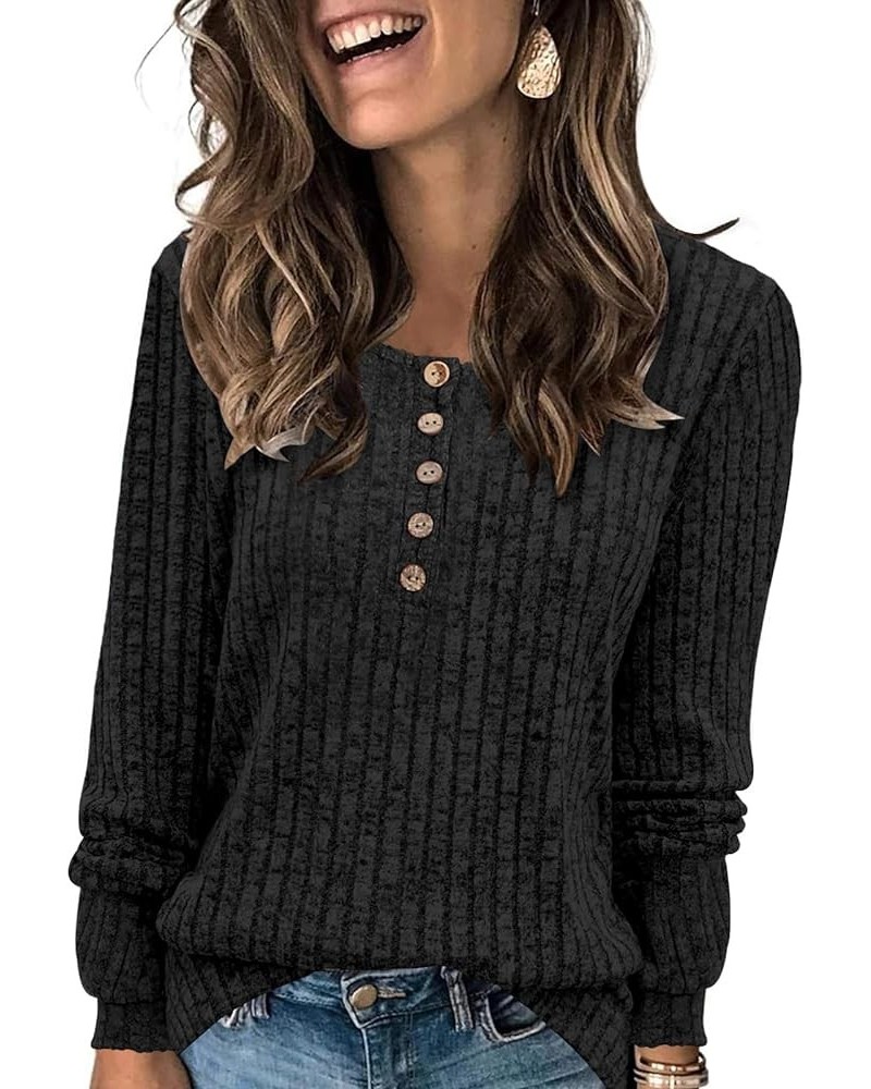 Womens LightWeight Sweaters Long Sleeve Henley T Shirts Fall Casual Crewneck Tunic Tops Black $13.74 Tops