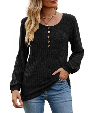 Womens LightWeight Sweaters Long Sleeve Henley T Shirts Fall Casual Crewneck Tunic Tops Black $13.74 Tops