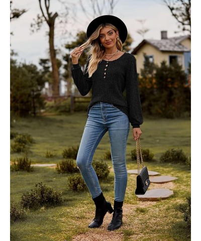 Womens LightWeight Sweaters Long Sleeve Henley T Shirts Fall Casual Crewneck Tunic Tops Black $13.74 Tops