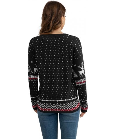 Women's Pullover Sweaters Long Sleeve Print Knitted Crew Neck Sweater Tops（a Little Run Big Christma Black $16.40 Sweaters