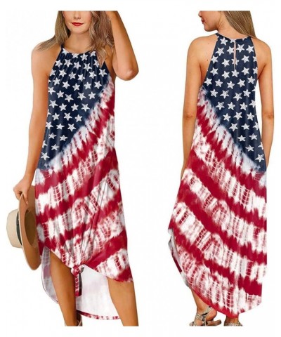 Casual Midi Dress for Women American Flag Printed Patriotic Dress Sleeveless Plus Size High Low Hem Shift Long Dresses Red $5...