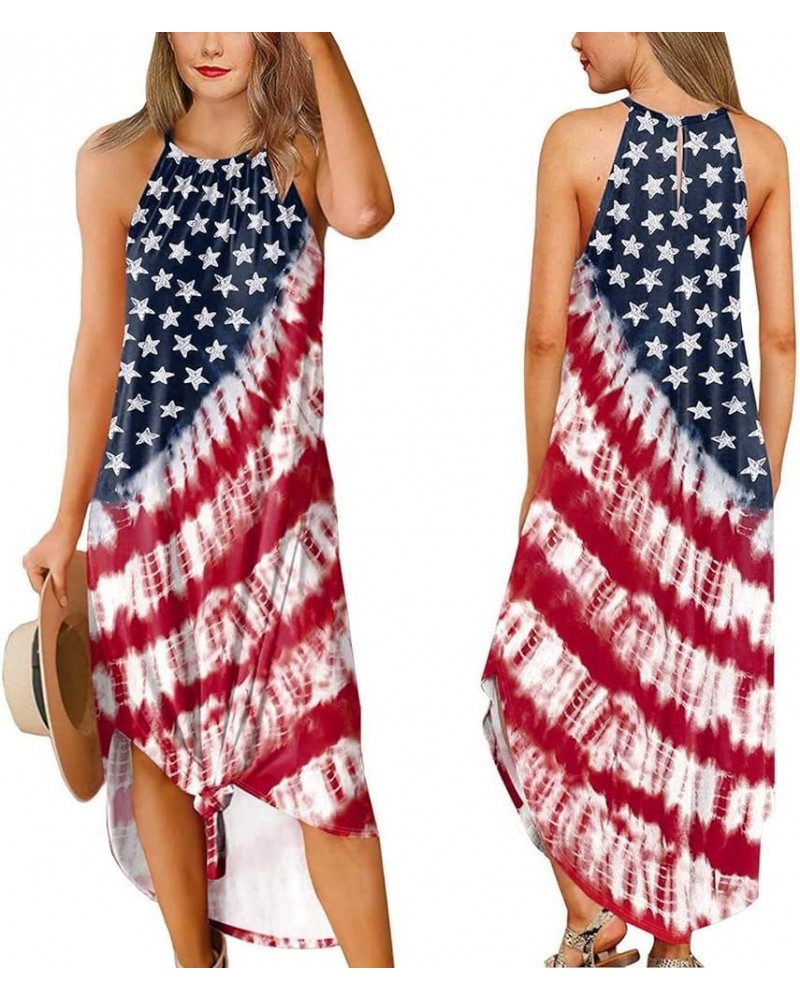 Casual Midi Dress for Women American Flag Printed Patriotic Dress Sleeveless Plus Size High Low Hem Shift Long Dresses Red $5...