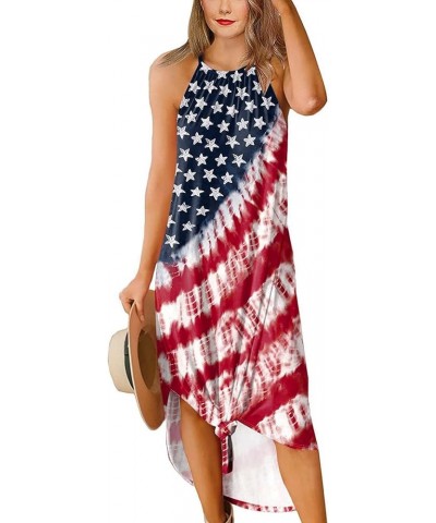 Casual Midi Dress for Women American Flag Printed Patriotic Dress Sleeveless Plus Size High Low Hem Shift Long Dresses Red $5...