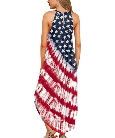 Casual Midi Dress for Women American Flag Printed Patriotic Dress Sleeveless Plus Size High Low Hem Shift Long Dresses Red $5...