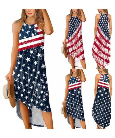 Casual Midi Dress for Women American Flag Printed Patriotic Dress Sleeveless Plus Size High Low Hem Shift Long Dresses Red $5...