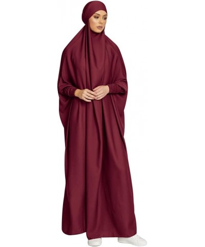 Jilbab for Muslim Women Hooded Abaya Kaftan Dress Hijab Chador One-Piece Loose Fit Arabic Islamic Prayer Robe Dark Red $25.64...