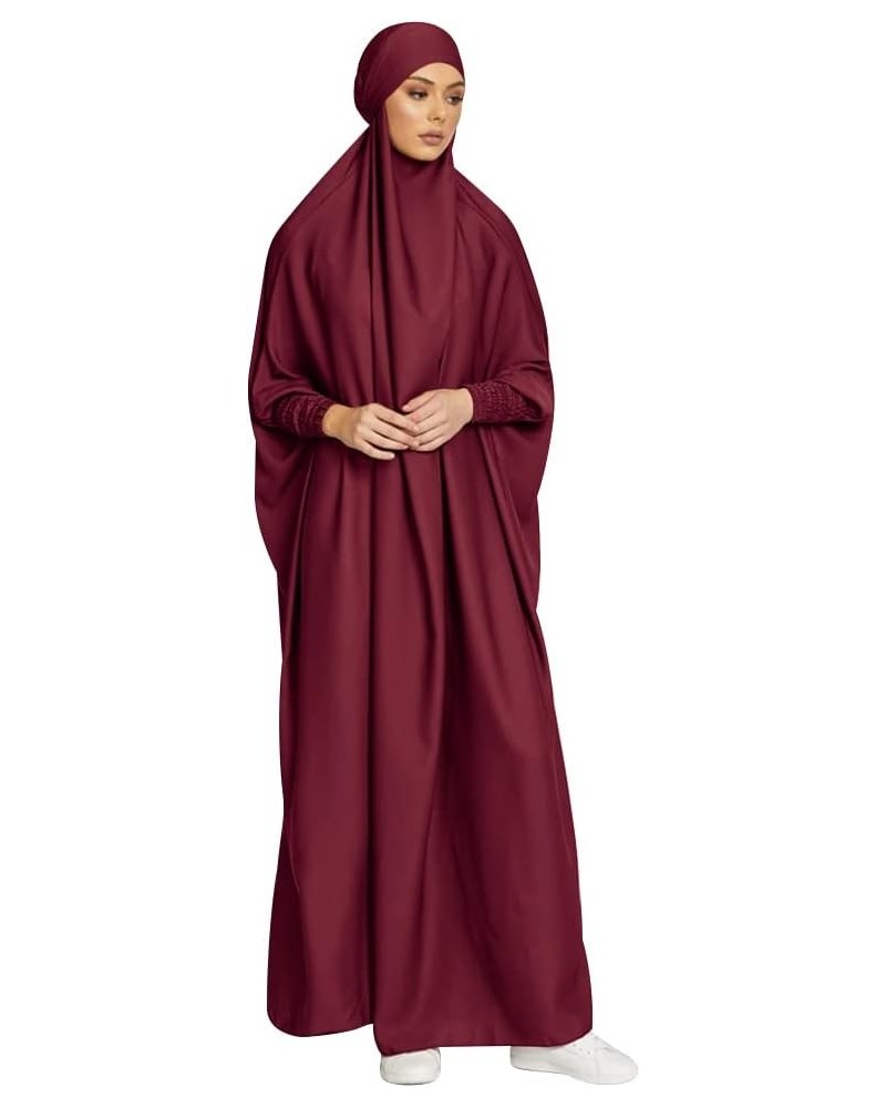 Jilbab for Muslim Women Hooded Abaya Kaftan Dress Hijab Chador One-Piece Loose Fit Arabic Islamic Prayer Robe Dark Red $25.64...