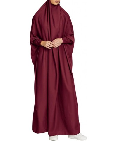 Jilbab for Muslim Women Hooded Abaya Kaftan Dress Hijab Chador One-Piece Loose Fit Arabic Islamic Prayer Robe Dark Red $25.64...