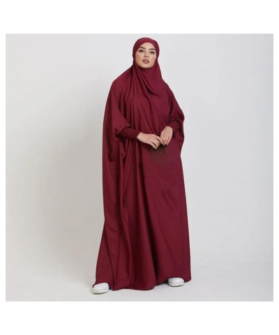 Jilbab for Muslim Women Hooded Abaya Kaftan Dress Hijab Chador One-Piece Loose Fit Arabic Islamic Prayer Robe Dark Red $25.64...