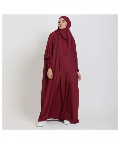 Jilbab for Muslim Women Hooded Abaya Kaftan Dress Hijab Chador One-Piece Loose Fit Arabic Islamic Prayer Robe Dark Red $25.64...