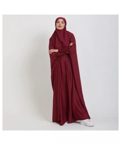 Jilbab for Muslim Women Hooded Abaya Kaftan Dress Hijab Chador One-Piece Loose Fit Arabic Islamic Prayer Robe Dark Red $25.64...