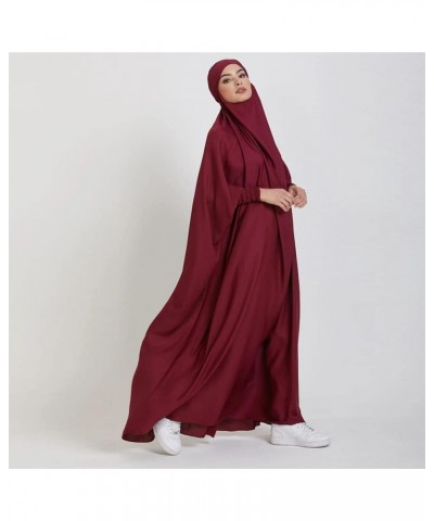 Jilbab for Muslim Women Hooded Abaya Kaftan Dress Hijab Chador One-Piece Loose Fit Arabic Islamic Prayer Robe Dark Red $25.64...