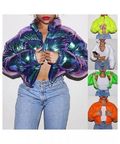 Womens Winter Cropped Puffer Jacket Sequins Parka Down Puffy Bubble Coat Solid Color Fashion Cardigan Outerwear Green $13.60 ...