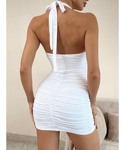 Women's Sexy Bodycon Sleeveless Criss Cross Ruched Halter Mini Dress Party Club Dress White $14.35 Dresses