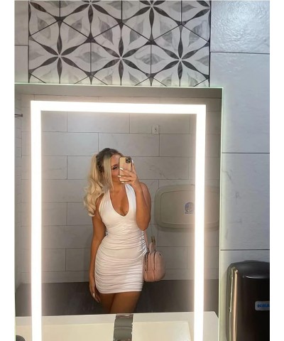 Women's Sexy Bodycon Sleeveless Criss Cross Ruched Halter Mini Dress Party Club Dress White $14.35 Dresses