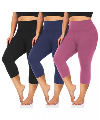 3 Pack Plus Size Capri Leggings for Women -Stretchy X-Large-4X Tummy Control High Waist Spandex Workout Yoga Pants 3X-Large 3...