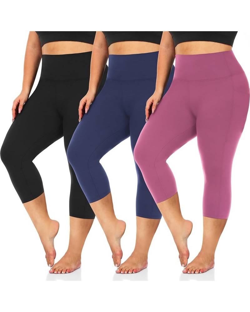 3 Pack Plus Size Capri Leggings for Women -Stretchy X-Large-4X Tummy Control High Waist Spandex Workout Yoga Pants 3X-Large 3...