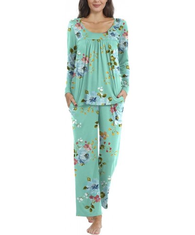 Women's Fall Pajama Sets, 2 Piece Lounge Sleepwear Ladies Pjs Sets with Pockets 09 Mint Green $16.32 Sleep & Lounge