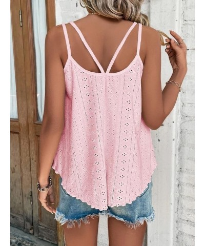 2 Pack Women's Tank Tops Eyelet Embroidery Sleeveless Spaghetti Strap Tops Scoop Neck Loose Fit Casual Flowy Cami Pink&grey $...