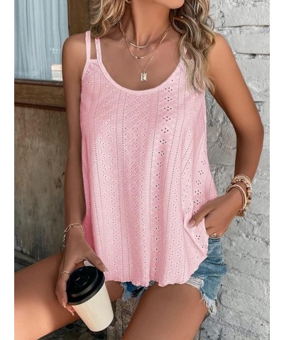 2 Pack Women's Tank Tops Eyelet Embroidery Sleeveless Spaghetti Strap Tops Scoop Neck Loose Fit Casual Flowy Cami Pink&grey $...