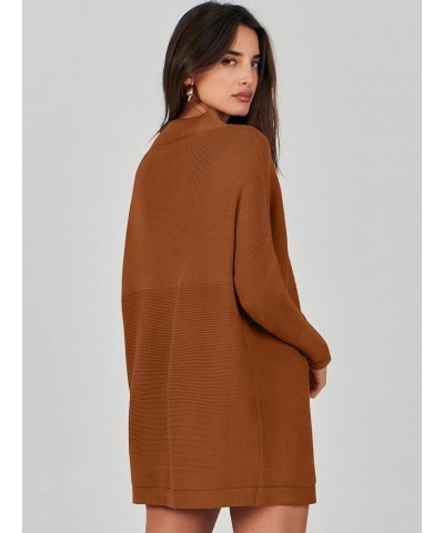 Women 2023 Trendy Casual Turtleneck Batwing Sleeve Slouchy Oversized Ribbed Knit Tunic Sweaters Pullover Brown $24.50 Sweaters