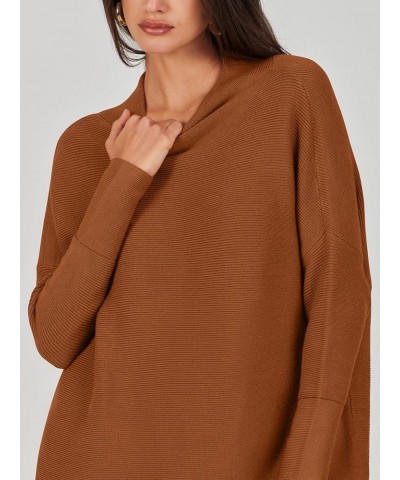 Women 2023 Trendy Casual Turtleneck Batwing Sleeve Slouchy Oversized Ribbed Knit Tunic Sweaters Pullover Brown $24.50 Sweaters