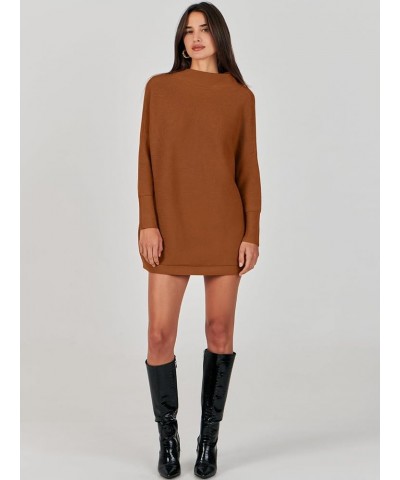 Women 2023 Trendy Casual Turtleneck Batwing Sleeve Slouchy Oversized Ribbed Knit Tunic Sweaters Pullover Brown $24.50 Sweaters