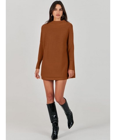 Women 2023 Trendy Casual Turtleneck Batwing Sleeve Slouchy Oversized Ribbed Knit Tunic Sweaters Pullover Brown $24.50 Sweaters