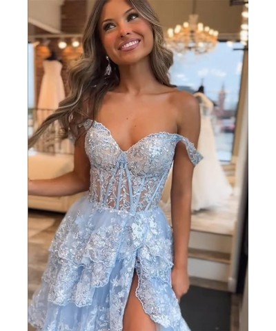 Women Tiered Tulle Lace Appliques Prom Dress A-Line Formal Ball Gown for 2023 Evening Party Dresses Light Pink $46.64 Dresses