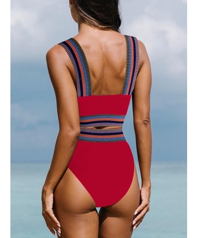 Women's Color Block Ribbed Knit Bikini Set Contrast Trim 2 Piece Swimsuits Burgundy $18.40 Swimsuits