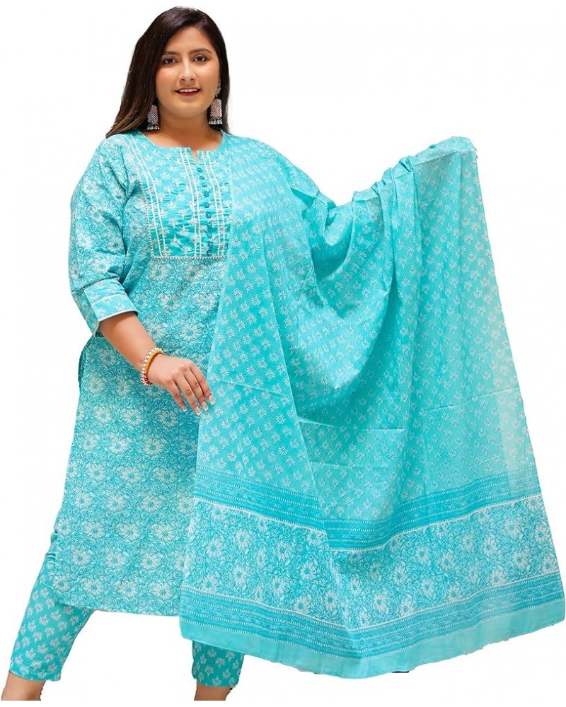 Women's Cotton Floral Printed Kurti with Pant and Dupatta for Mother's Day - Sky Blue Sky Blue. $25.49 Tops