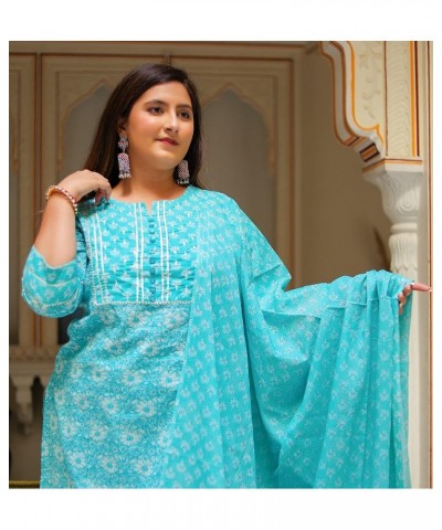 Women's Cotton Floral Printed Kurti with Pant and Dupatta for Mother's Day - Sky Blue Sky Blue. $25.49 Tops