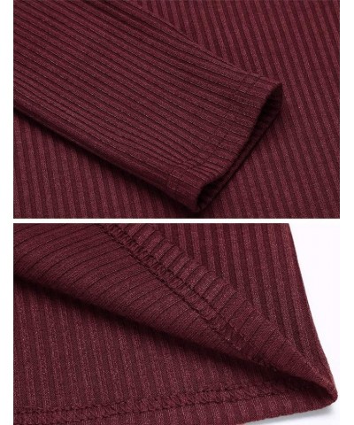 Women's Henley Shirts Long Sleeve V Neck Ribbed Button Down Knit Sweater Fitted Tops Wine Red $11.34 Sweaters